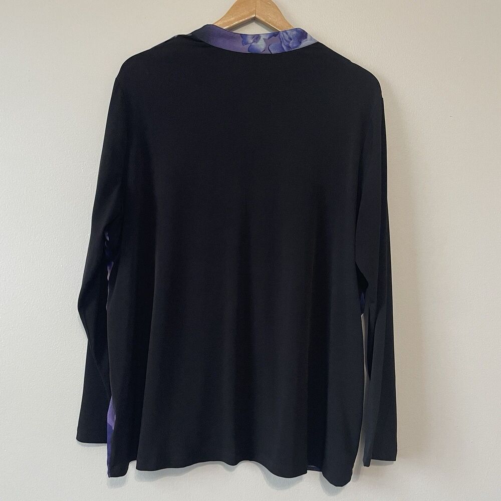 Susan Graver  Pintuck Sheer Popover Blouse XL Black Purple Floral Flowy Office - Picture 6 of 11